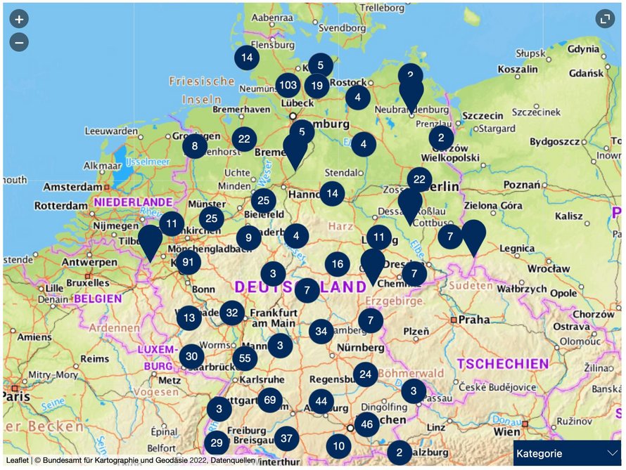 Karte mit Standorten von VHSn in Deutschland 